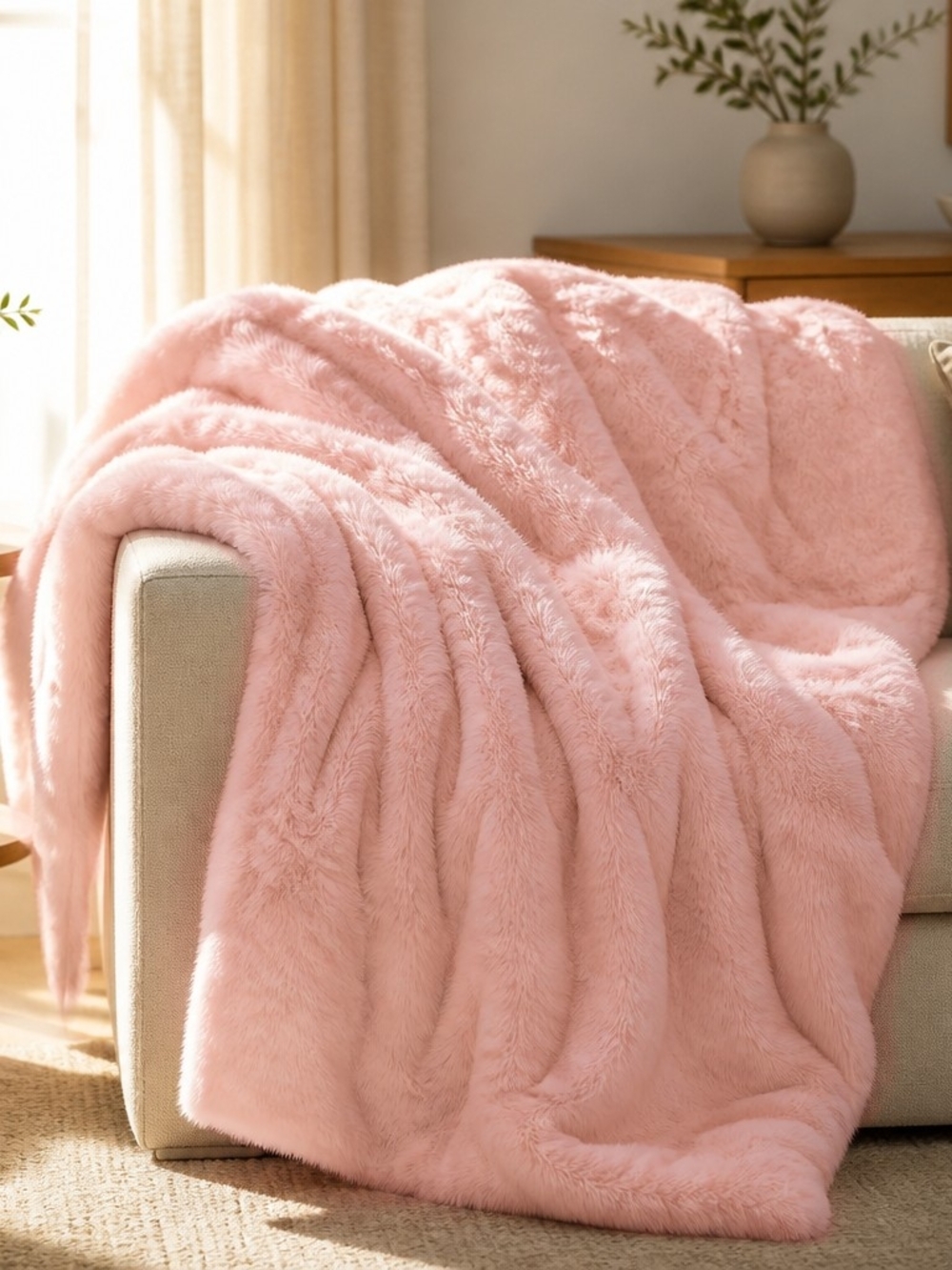 Plush Faux Fur Throw Blanket - Blush Pink 50 × 60